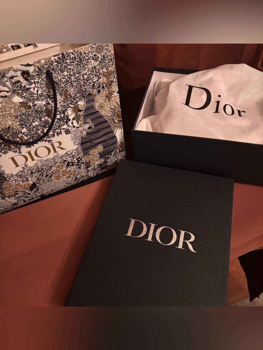 Authentic Gift Box in Navy w/ Silver Dior Logo, Dust Bag and Shopping Bag